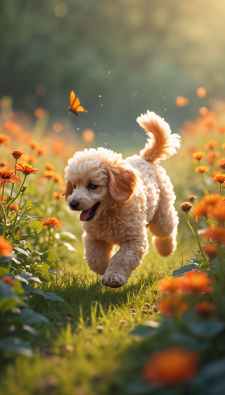 Free Photo adorable portrait of pet surrounded by flowers