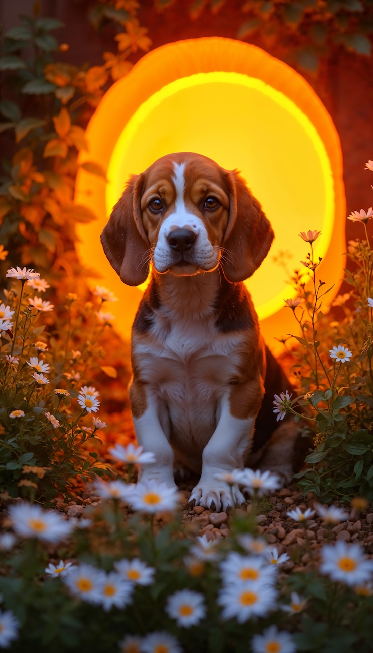 Free Photo adorable portrait of pet surrounded by flowers