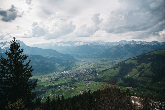 Adorable swiss village from above view