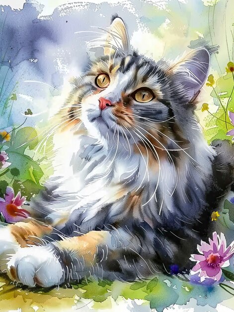 Adorable watercolor cat illustration