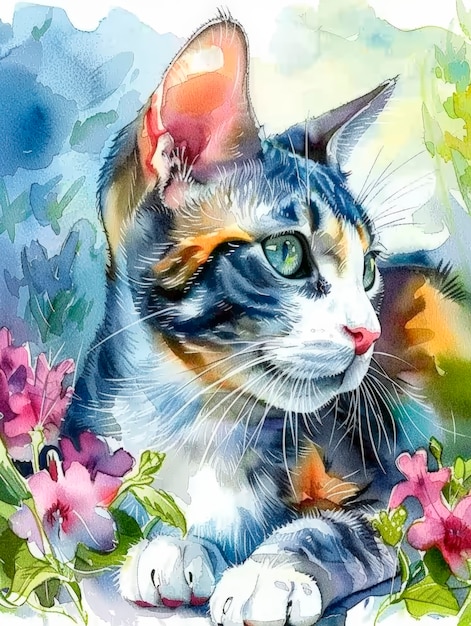 Foto gratuita adorable watercolor cat illustration