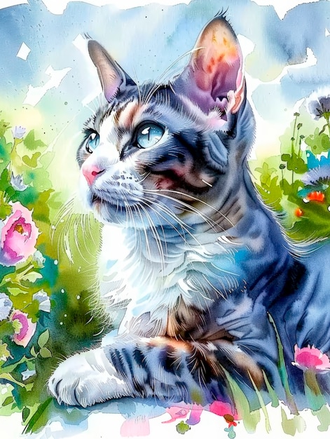 Foto gratuita un'adorabile illustrazione ad acquerello di gatto