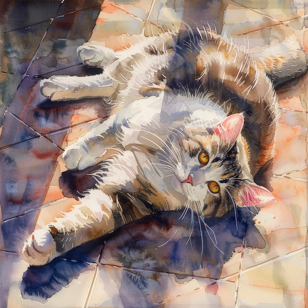 Free photo adorable watercolor cat illustration