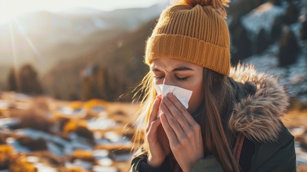 Free photo adult blowing their snot in a tissue