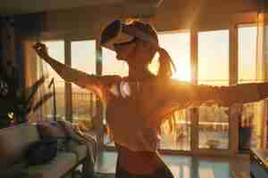 Free photo adult doing fitness through virtual reality