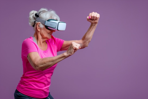 Free photo adult doing fitness through virtual reality