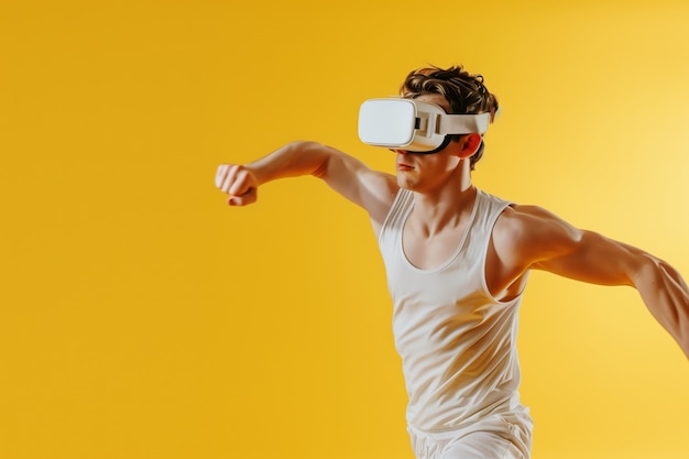 Бесплатное фото Взрослые занимаются фитнесом через виртуальную реальность