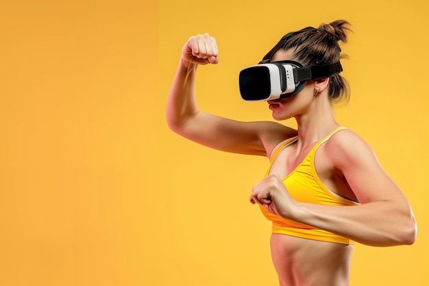 Foto gratuita adult doing fitness through virtual reality