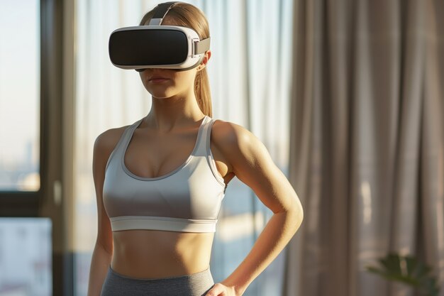 Free photo adult doing fitness through virtual reality