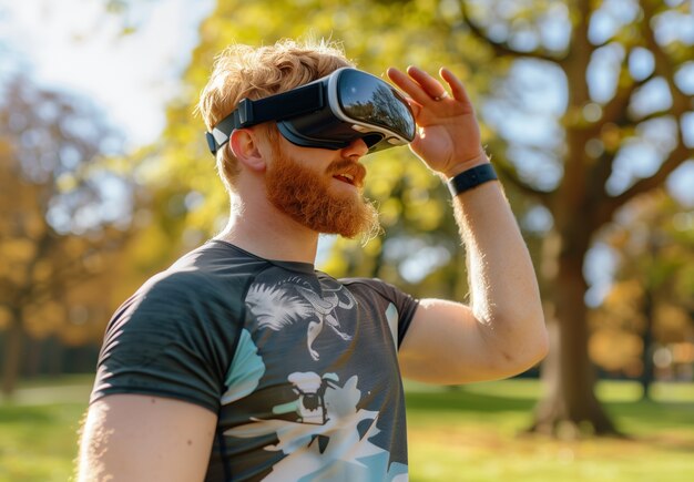 Free photo adult doing fitness through virtual reality