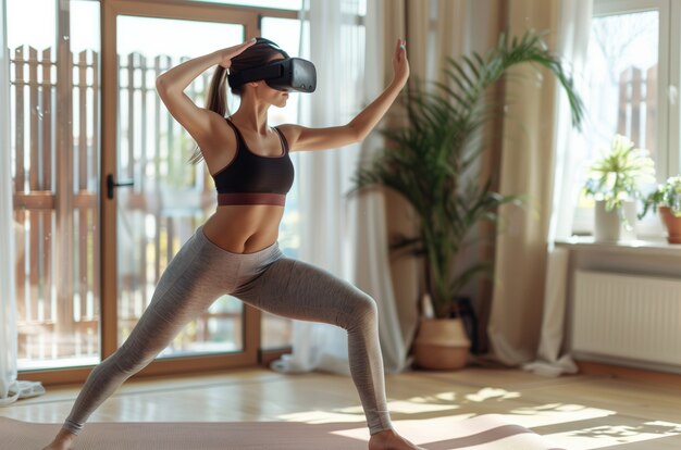 Adult doing fitness through virtual reality