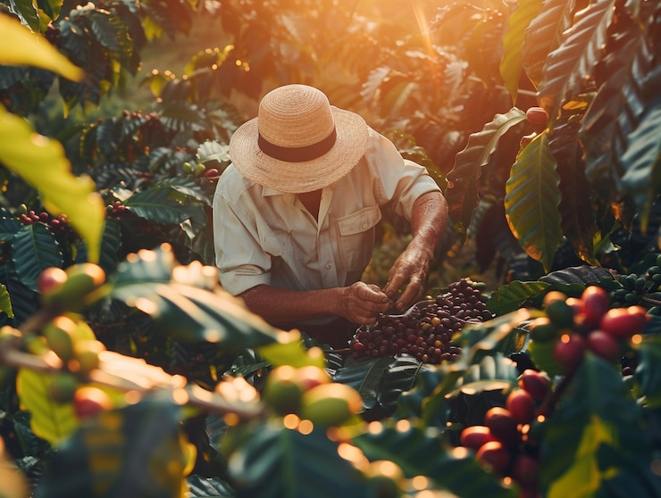 Free Photo adult harvesting coffee