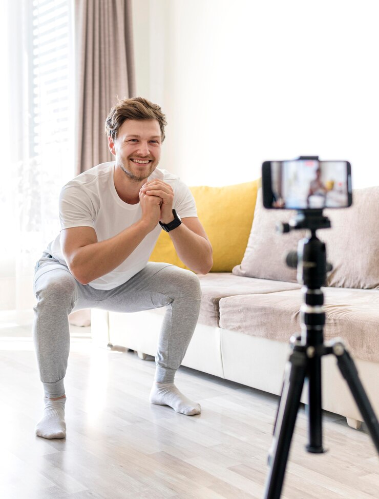 Free Photo adult male recording fitness training