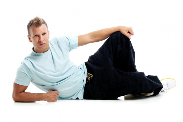 Adult man with a shirt posing in studio