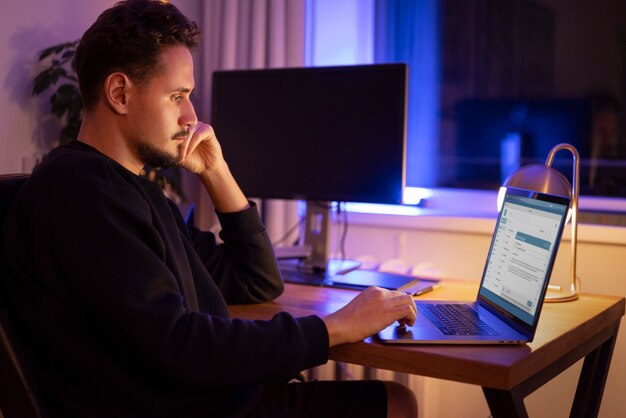Adult person working late at night from home