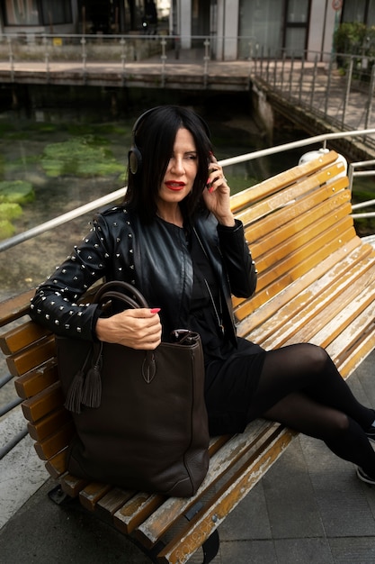 Free photo adult wearing synthetic leather clothing