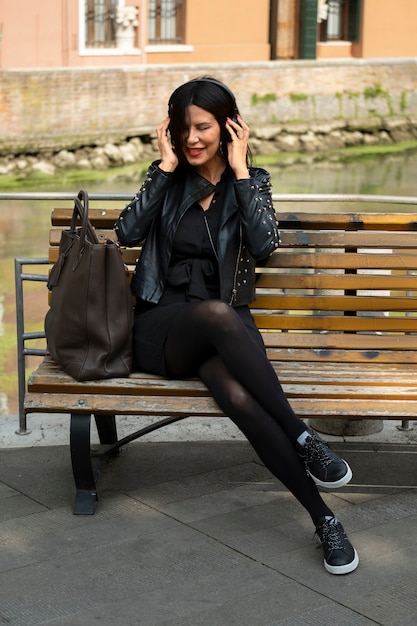 Adult wearing synthetic leather clothing