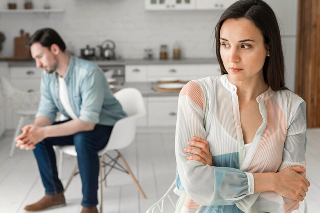 Adult woman and male thinking of next step