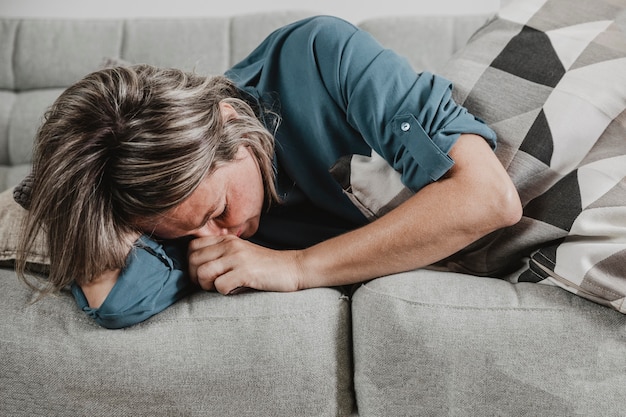 Adult woman stressing out at home