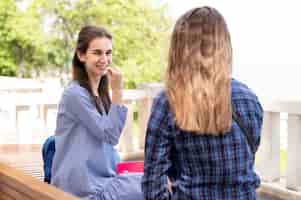 Free photo adult women communicating through sign language