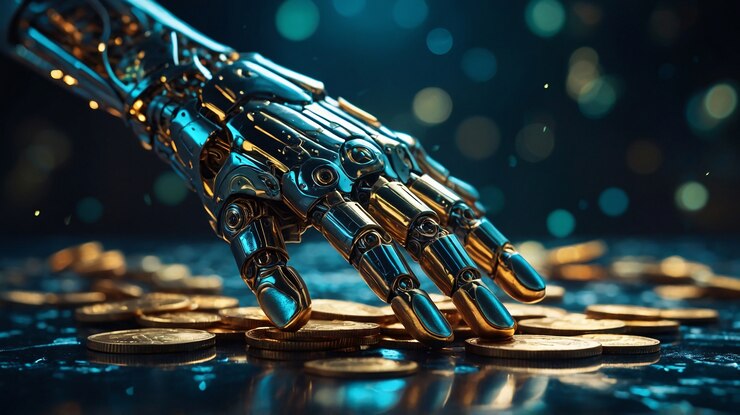 Free Photo advanced technological robot interacting with money and finance