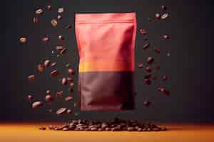 Free photo advertisement for coffee with bag and roasted beans