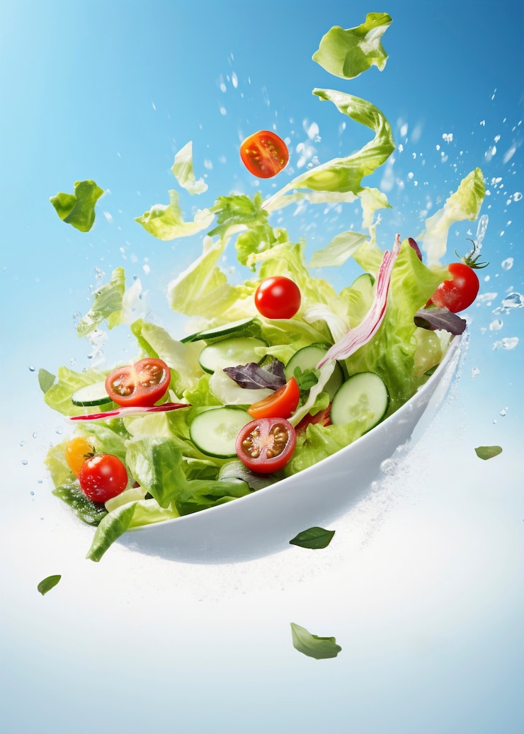 Free Photo advertisement for food with floating salad