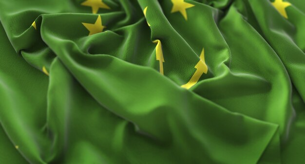 Adygea Flag Ruffled Beautifully Waving Macro Close-Up Shot