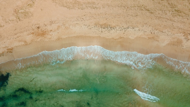 Aerial breathtaking shot of the ocean with a sandy beach