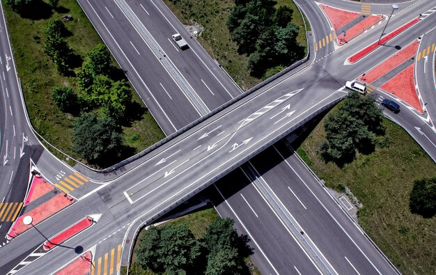 Aerial of concrete cross road