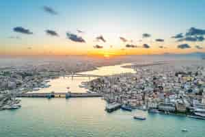 Free photo aerial drone panoramic view of istanbul at sunset turkey