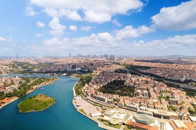 Free photo aerial drone panoramic view of istanbul turkey