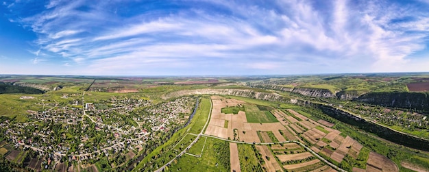 Aerial drone panoramic view of a nature in Moldova