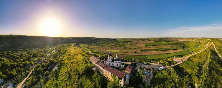 Free Photo aerial drone panoramic view of a nature in moldova