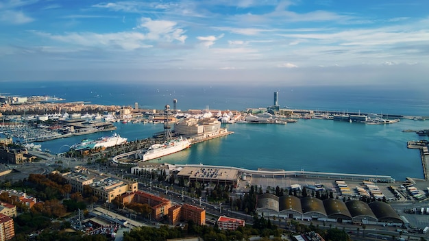 Free photo aerial drone view of barcelona, spain