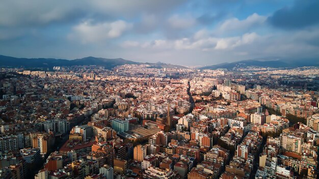 Aerial drone view of Barcelona, Spain