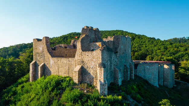 Aerial drone view of the Neamt Citadel in Targu Neamt Romania