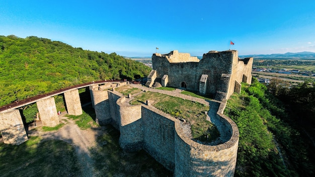 Aerial drone view of the Neamt Citadel in Targu Neamt Romania