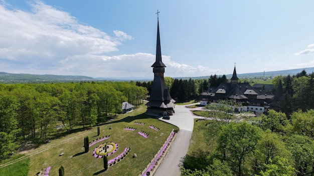 Aerial drone view of the PeriSapanta Monastery Romania