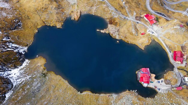 Aerial drone view of Transfagarasan route, nature in Romania