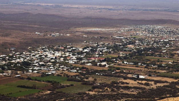 Aerial landscape shot of the Prince Albert town in South Africa