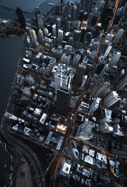 Aerial overhead shot of urban modern business architecture