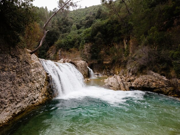 Aerial scenery view of waterfall