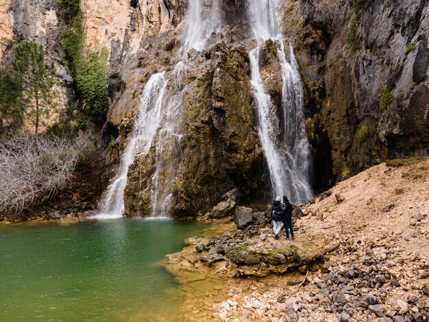 Aerial scenery view of waterfall