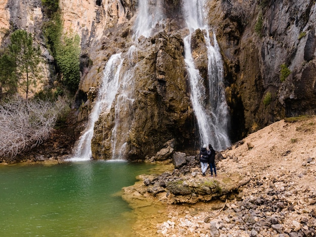 Aerial scenery view of waterfall