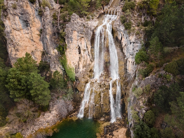 Aerial scenery view of waterfall