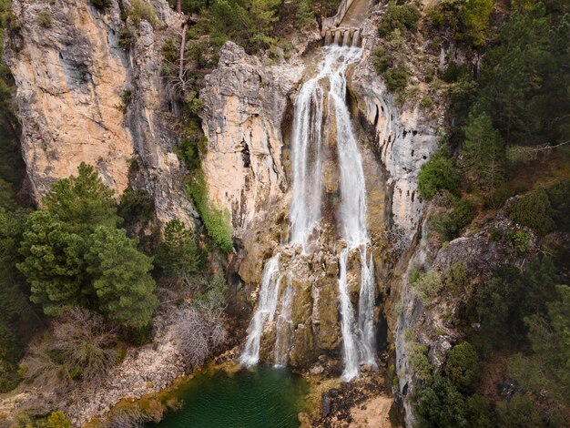 Aerial scenery view of waterfall