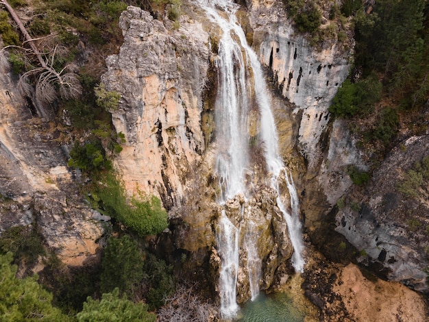 Aerial scenery view of waterfall