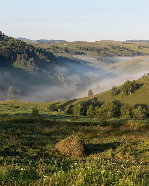 Transylvania, 루마니아의 놀라운 산 풍경의 공중 촬영