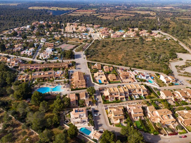 aerial shot of beautiful buildings in mallorca balearic islands in spain